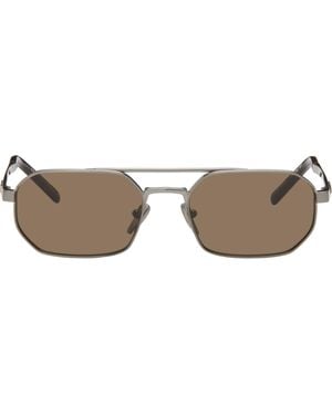 Prada Gunmetal Double Bridge Sunglasses - Brown