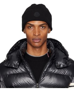 Moncler Logo Cotton Beanie - Black