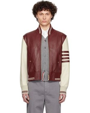 Thom Browne Leather Classic Bomber Jacket - Red