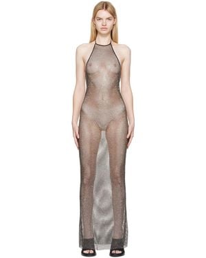 Ami Paris Rhinestone Fishnet Maxi Dress - Black