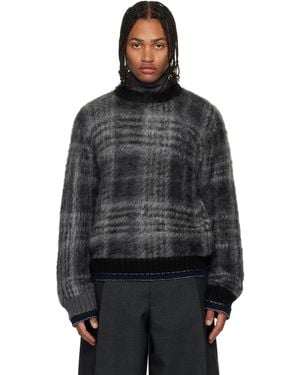 Sacai Plaid Mohair Knit Sweater - Black