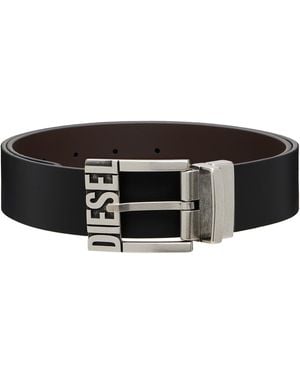 DIESEL Leather Reversible Belt - Black
