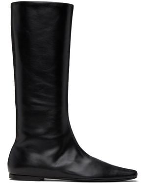 The Row Bette Square-Toe Leather Knee-High Boots - Black