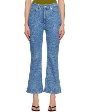 Ganni Straight 3D Laser Betzy Cropped Jeans - Blue