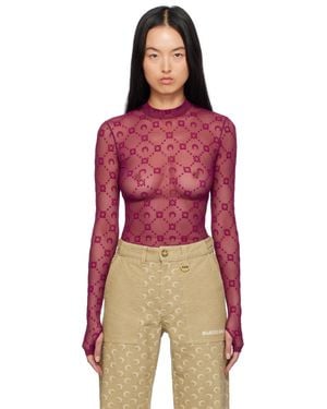 Marine Serre Moonogram Mesh Flock Second Skin Top - Red