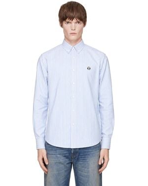 Aape By A Bathing Ape 'Aapenow' Moonface Striped Long Sleeve Shirt - Blue