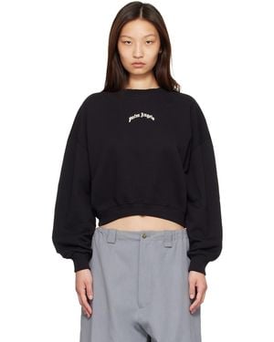 Palm Angels Curved Logo Crop Sweatshirt - Black