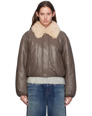 Stand Studio Taupe Fran Faux-Leather Bomber Jacket - Brown