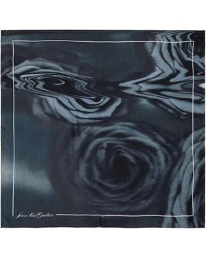 Jean Paul Gaultier Silk Printed Blurry Roses Scarf - Blue