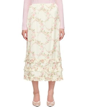 Simone Rocha Ruffle Frill Hem Easy Midi Skirt - Natural