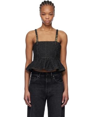 Ganni Fluffy Denim Strap Top - Black