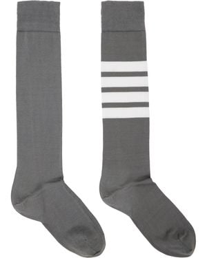 Thom Browne Lightweight Cotton 4-Bar Over The Calf Socks - Grey