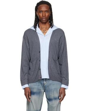 we11done Hooded Shirt-Layered Cardigan - Blue