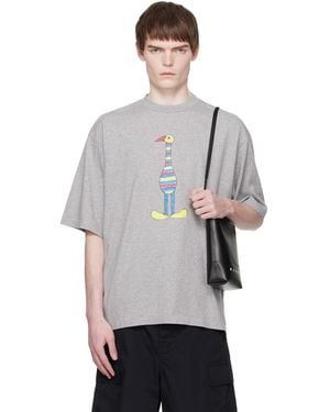 Marni Cotton Animal Alphabet I Print' T-Shirt - Grey