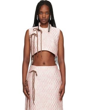 Simone Rocha Embellished Quilted Offset Fragment Collar Blouse - Multicolor