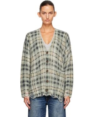 R13 Cardigan Surdimensionné Vert À Motif À Carreaux - Gris
