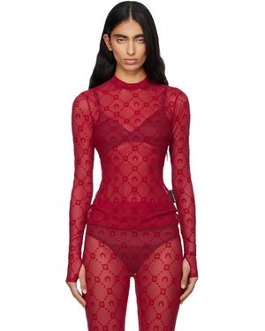 Marine Serre Moonogram Mesh Flock T-Shirt - Red