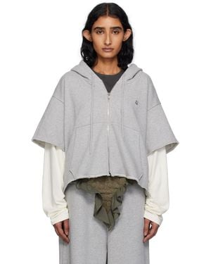 Pushbutton グレー ローエッジ ジップアップフーディ