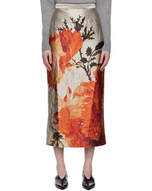 Erdem Floral Satin Pencil Midi Skirt - Orange