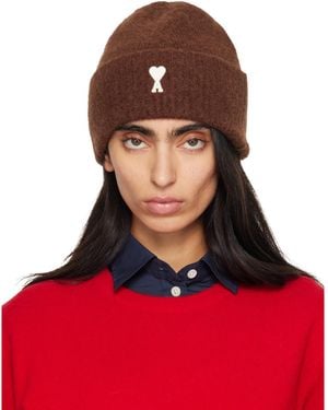 Ami Paris Bonnet Brun En Alpaga À Logo Ami De Cœur - Rouge