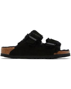 Birkenstock Sandales Étroites Arizona Noires À Doublure En Peau Retournée