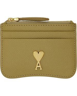 Ami Paris Khaki Leather Zipped Card Holder - Green