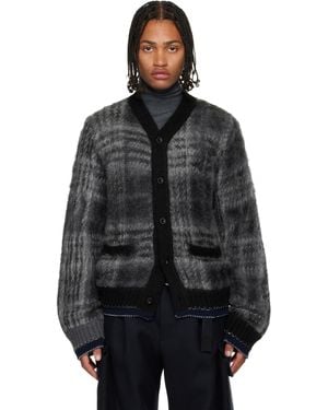 Sacai Plaid Mohair Knit Cardigan - Black
