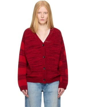 The Elder Statesman Stripe Polka Dot Swan Cardigan - Red