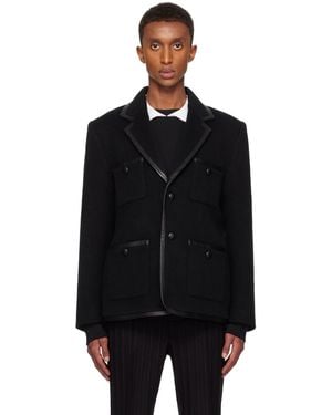 Ernest W. Baker Leather Trim Single Breasted Blazer - Black