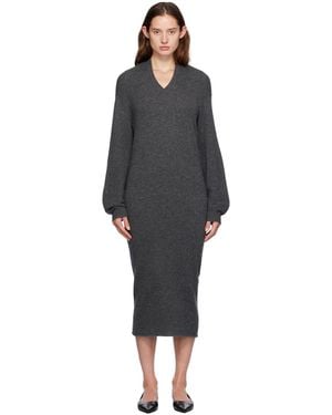 GIA STUDIOS Robe Midi Grise En Laine Et Cachemire - Noir