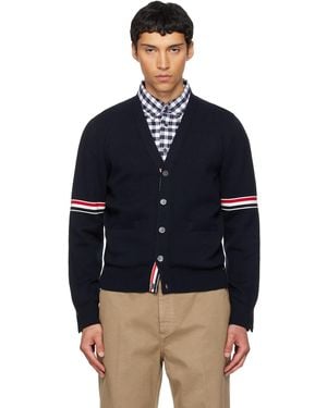 Thom Browne Cotton Milano Stitch V-Neck Cardigan - Blue