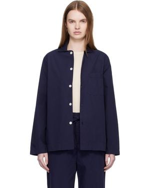 Tekla Poplin Long-Sleeved Pyjama Shirt - Blue