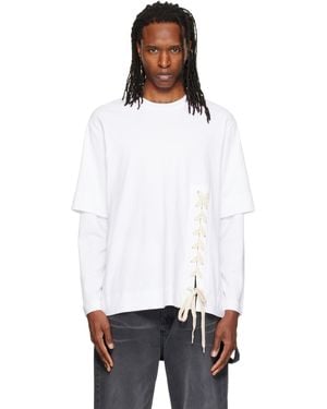 Simone Rocha Lace Up Hem Layered Long Sleeve T-Shirt - White