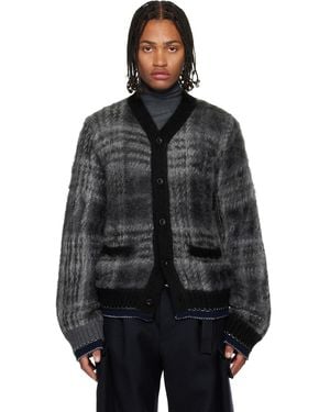 Sacai Plaid Mohair Knit Cardigan - Black