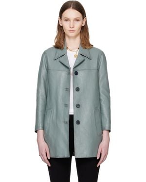 Chloé Single-Breasted Long Leather Jacket - Blue