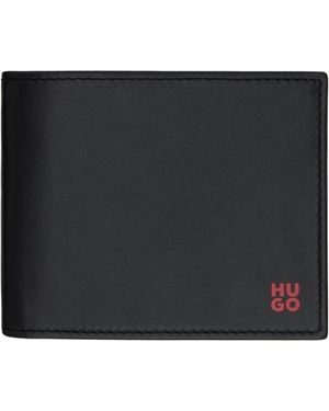 HUGO Leather Stacked Logo Wallet - Black