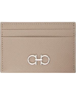 Ferragamo Taupe Gancini Credit Card Holder - Natural