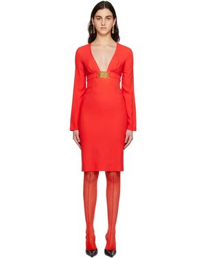 Moschino Red Double Smiley V-neck Midi Dress