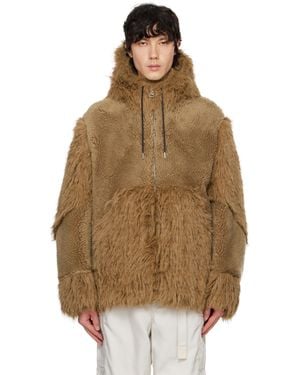 Sacai Faux-Shearling X Faux-Fur Hoodie - Brown