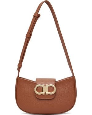 Ferragamo Tan Double Gancini Mini Shoulder Bag - Brown