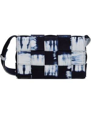 Bottega Veneta Navy & White Medium Cassette Bag - Black