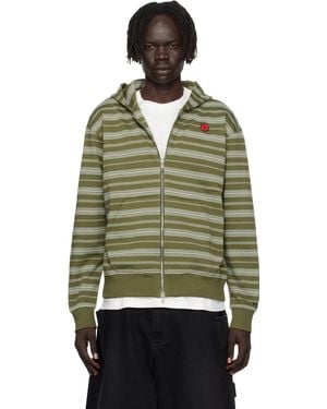 KENZO Paris 'Boke Flower' Striped Embroidered Hoodie - Green