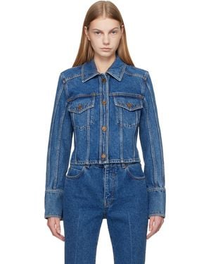 Balmain Cropped Faded Denim Jacket - Blue