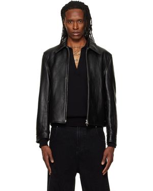 Tonywack Blouson Noir En Cuir À Glissière Et À Boucles