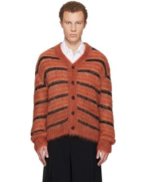 Marni Fuzzy Wuzzy Stripe V-Neck Cardigan - Orange