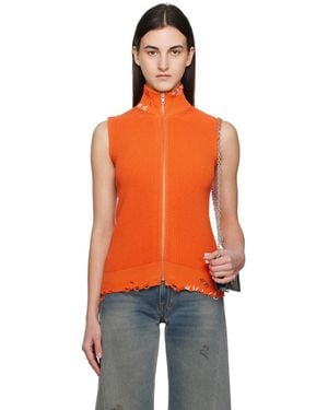 MM6 by Maison Martin Margiela オレンジ Eaten ロゴ ジップアップ ニットベスト