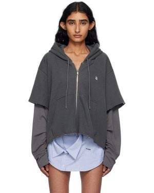 Pushbutton グレー ローエッジ ジップアップフーディ - ブラック