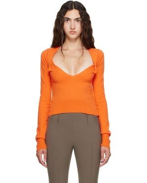 Mugler Pull En Tricot De Cachemire À Col En V - Orange