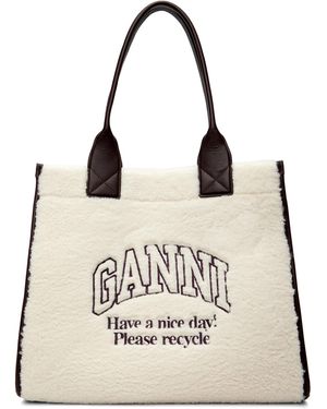 Ganni Off- Faux-Shearling Xxl Tote - Natural
