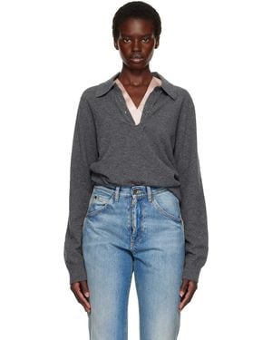 Maison Margiela Draped Collar Wool Polo - Blue